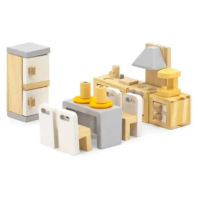 Ensemble Miniature Cuisine et Salle à Manger Bois PolarB 11 Pièces 3 Ans+
