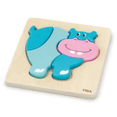Puzzle Relief Hippopotame Bois 4 Blocs Épais Viga Toys 18M+
