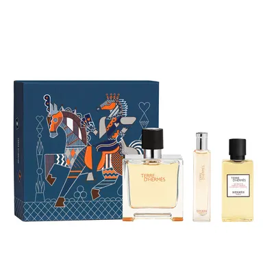Coffret Terre d’Hermès Pure Parfum : 75 ml, 15 ml et gel douche