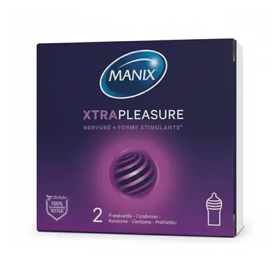Préservatifs MANIX Xtra Pleasure nervurés et perlés, boîte de 2